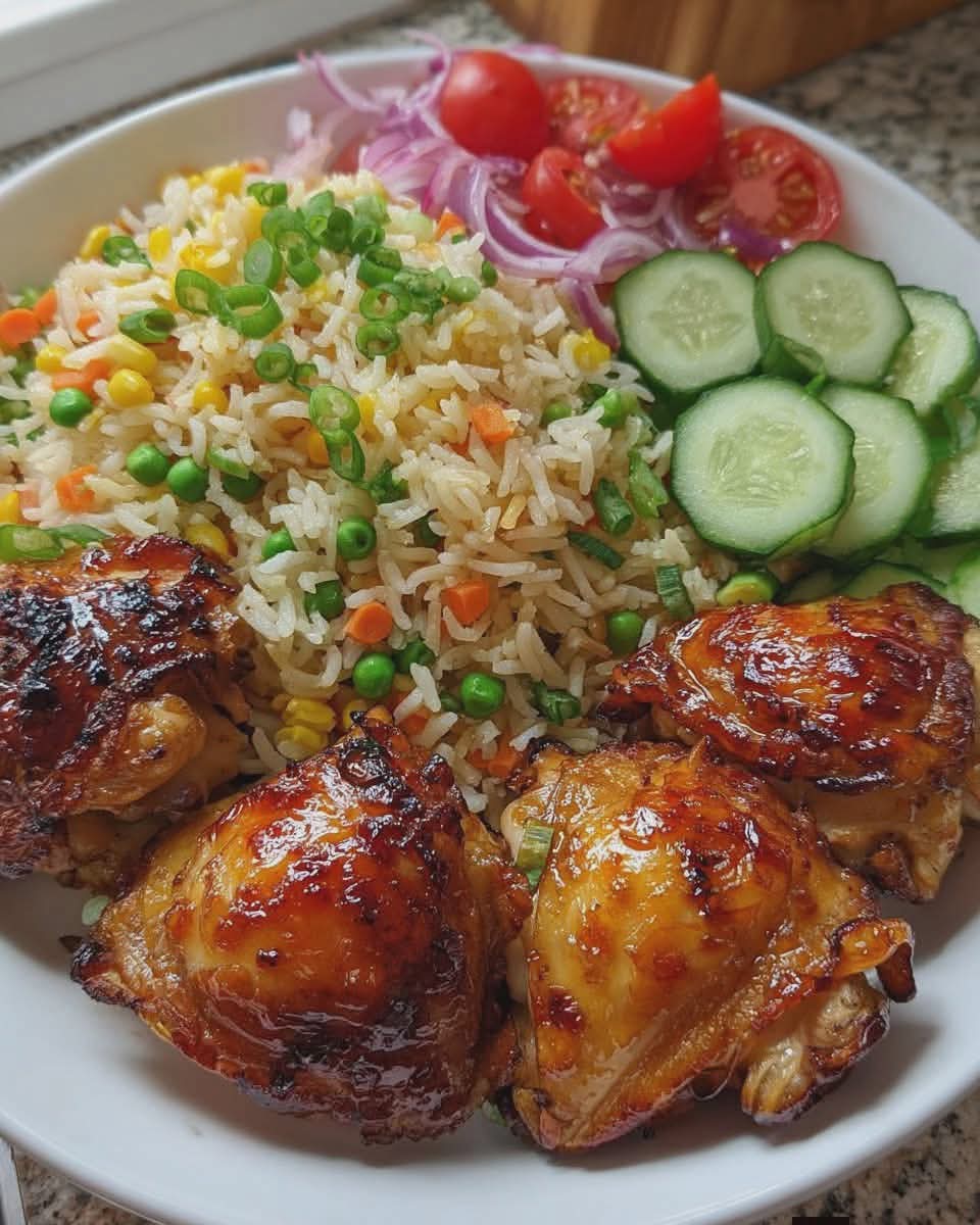 طبل مرغ با تابه برنج رنگارنگ